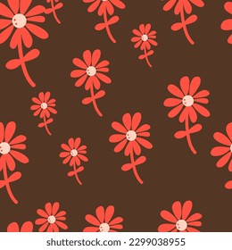 Chamomile flower seamless pattern in naive art style. Cute little daisy floral ornament wallpaper. Simple design for fabric, textile print, wrapping, cover. Vector illustration