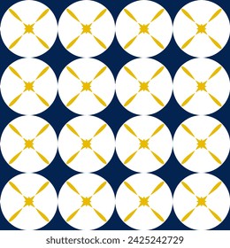 Chamomile Flower Seamless Pattern on Dark Blue Background - Vector Illustration