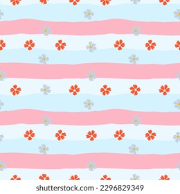 Chamomile flower seamless pattern in simple style. Abstract floral endless background. Design for fabric, textile print, wrapping, cover. Vector illustration