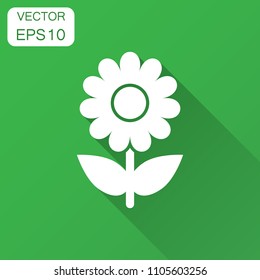 Chamomile flower vector icon in flat style. Daisy illustration with long shadow. Camomile sign concept.