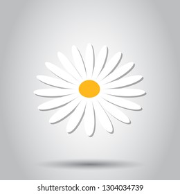 Chamomile flower vector icon in flat style. Daisy illustration on white background. Camomile sign concept.