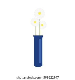 chamomile Flowers in blue vase. Vector illustration, isolated icon