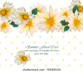 Chamomile flowers card Retro dotted style. Provence theme vector illustration