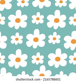 Chamomile flowers hand drawn vector illustration.Cute floral seamless pattern for kids fabric or wallpaper.