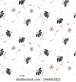 Chamomile flowers modern pattern seamless vector texture.
