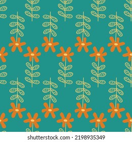 Chamomile flowers on green background seamless pattern for textile design, vector eps illustration