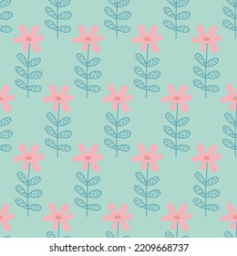 Flores de camomila sobre fondo verde sin soldadura patrón para textiles