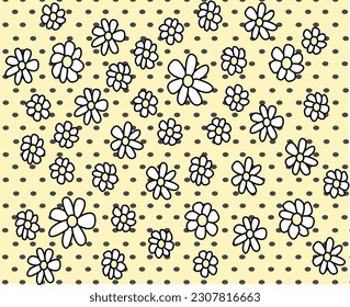 chamomile flowers over polka dots ground