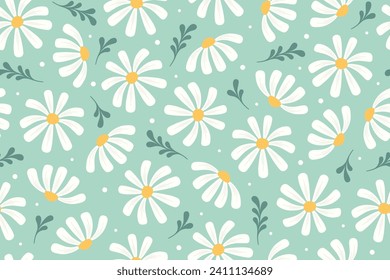 Chamomile flowers seamless pattern. Floral background, wrapping paper, wallpaper.