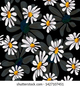 Chamomile flowers seamless pattern vector illustration