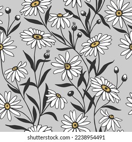Chamomile flowers seamless pattern. Vector stock illustration eps10. Hand drawn. 