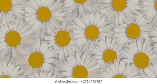 Chamomile flowers. Chamomile flowers seamless pattern. Vector illustration