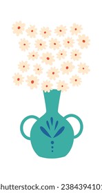 Chamomile Flowers In Vase Vector Illustration