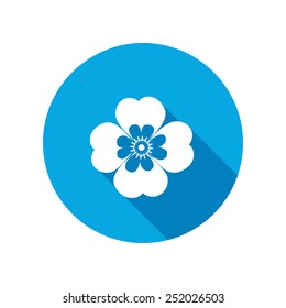 Chamomile, forget-me-not flower icons. Floral symbol. Round circle flat icon with long shadow. Vector