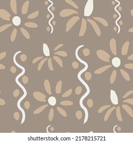 Chamomile hand drawn wavy seamless pattern. Elegant doodle style daisy blossom silhouette simple endless vector illustration in trendy doodle style