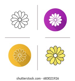 Chamomile head icon. Flat design, linear and color styles. Isolated vector illustrations