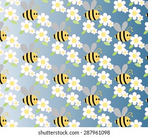 Chamomile and honey bee flowers. Vector