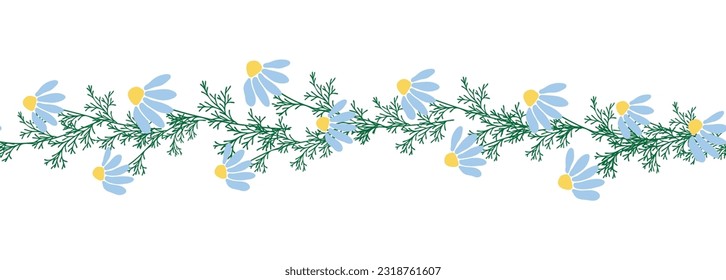 Chamomile horizontal border seamless pattern. Floral seamless border