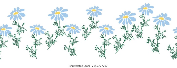 Chamomile horizontal border seamless pattern. Floral seamless border