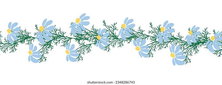 Chamomile horizontal border seamless pattern. Floral seamless border