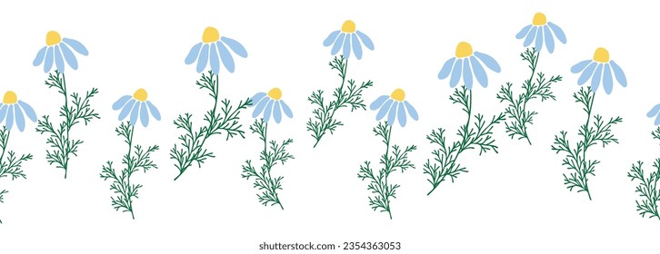 Chamomile horizontal border seamless pattern. Floral seamless border