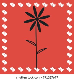 Chamomile icon flat. Simple black pictogram on red background with white hearts for valentines day. Vector illustration symbol