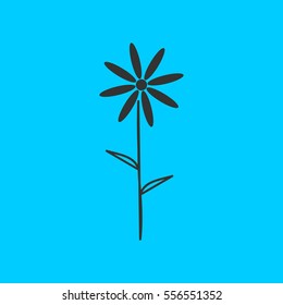 Chamomile icon flat. Simple vector black pictogram on blue background
