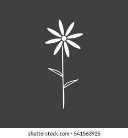 Chamomile icon flat. Vector white illustration isolated on black background. Flat symbol