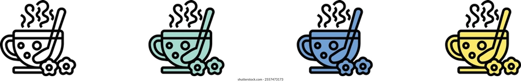 chamomile icon. Outline, Green, Blue and Yellow Style Design Isolated On White Background