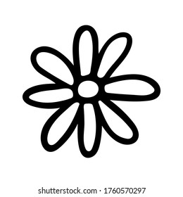 Chamomile icon. Simple black outline silhouette. Hand drawn vector flat graphic illustration. Isolated object on a white background. Isolate.