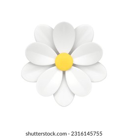 Chamomile lush natürliche Bio-Blüten Knospen Umwelt Pflanze 3d Symbol realistische Vektorgrafik. Floristisches botanisches Blütensommer elegante Hochzeitsdekor Schönheitselementdesign