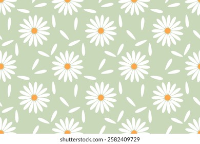 Chamomile meadow, field with blooming daisies and white petals, summer vibe.
