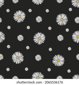 chamomile on a black background. seamless floral print. suitable for fabric or printing