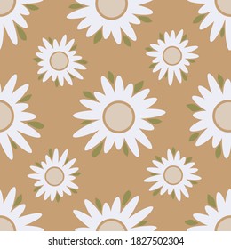 Chamomile on a colored background. Stylized flowers on a brown background. Idea for textiles, wallpaper.