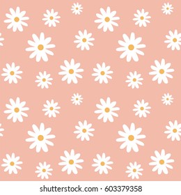 chamomile on a light peach color pastel background pattern seamless vector.