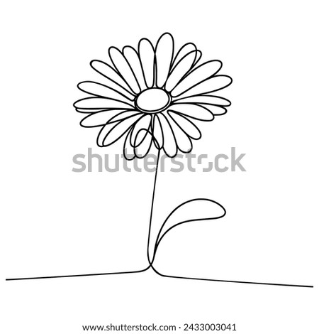 Chamomile One line drawing art. Vector illustration