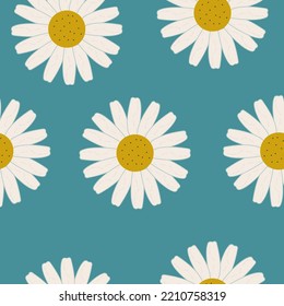 chamomile pattern red flowers background turquoise blue petals