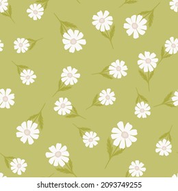 Chamomile pattern seamless in freehand style. Spring flowers on colorful background. Vector illustration for textile prints, fabric, banners, backdrops and wallpapers.