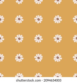 Kamille Muster nahtlos im Freehand Stil. Frühlingsblumen auf buntem Hintergrund. Vektorgrafik für Stoffdrucke, Stoffe, Banner, Hintergründe und Wallpaper.