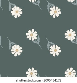 Chamomile pattern seamless in freehand style. Spring flowers on colorful background. Vector illustration for textile prints, fabric, banners, backdrops and wallpapers.
