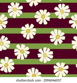 Chamomile pattern seamless in freehand style. Spring flowers on colorful background. Vector illustration for textile prints, fabric, banners, backdrops and wallpapers.