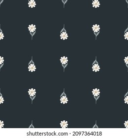 Chamomile pattern seamless in freehand style. Spring flowers on colorful background. Vector illustration for textile prints, fabric, banners, backdrops and wallpapers.