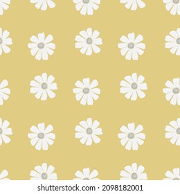 Chamomile pattern seamless in freehand style. Spring flowers on colorful background. Vector illustration for textile prints, fabric, banners, backdrops and wallpapers.