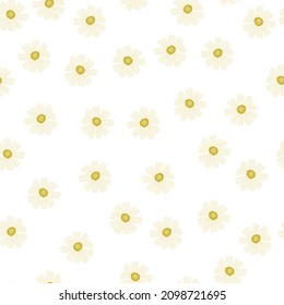 Patrón de camomila sin fisuras en estilo de mano libre. Flores de primavera sobre fondo colorido. Ilustración vectorial para impresiones textiles, tela, carteles, fondo y papel pintado.