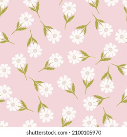 Kamille Muster nahtlos im Freehand Stil. Frühlingsblumen auf buntem Hintergrund. Vektorgrafik für Stoffdrucke, Stoffe, Banner, Hintergründe und Wallpaper.
