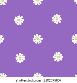 Chamomile pattern seamless in freehand style. Spring flowers on colorful background. Vector illustration for textile prints, fabric, banners, backdrops and wallpapers.