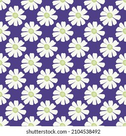 Patrón de camomila sin fisuras en estilo de mano libre. Flores de primavera sobre fondo colorido. Ilustración vectorial para impresiones textiles, tela, carteles, fondo y papel pintado.