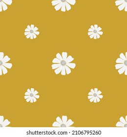 Chamomile pattern seamless in freehand style. Spring flowers on colorful background. Vector illustration for textile prints, fabric, banners, backdrops and wallpapers.