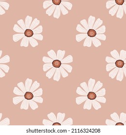Chamomile pattern seamless in freehand style. Spring flowers on colorful background. Vector illustration for textile prints, fabric, banners, backdrops and wallpapers.