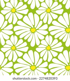 Chamomile. Retro floral print. Vector seamless pattern.